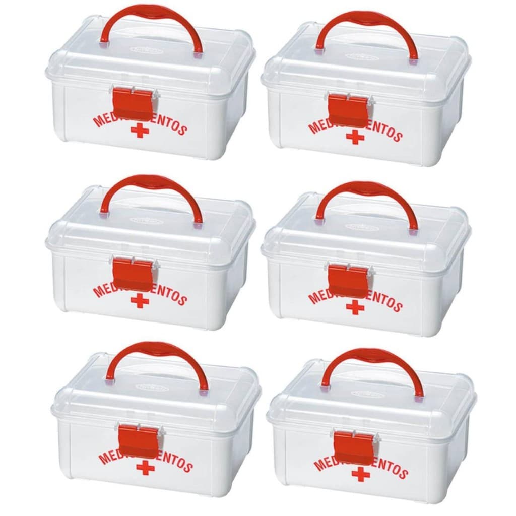 Kit 6 Maletas Para Medicamentos Primeiros Socorros Com Alça e Trava 19x16x10CM Cada NITRON