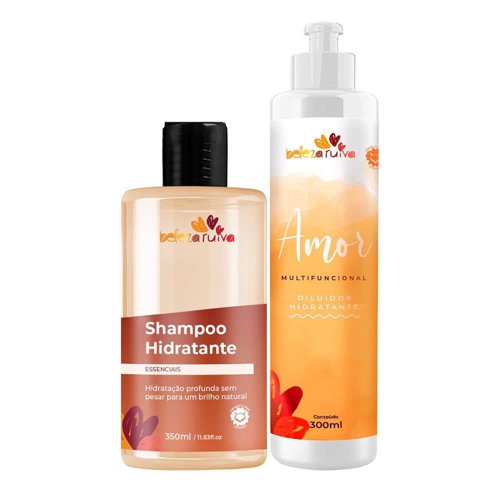 Shampoo Hidratante 350ml + Diluidor Condicionador 300ml Sem Sulfato Limpa sem Ressecar Proteção da Cor Uso Diário