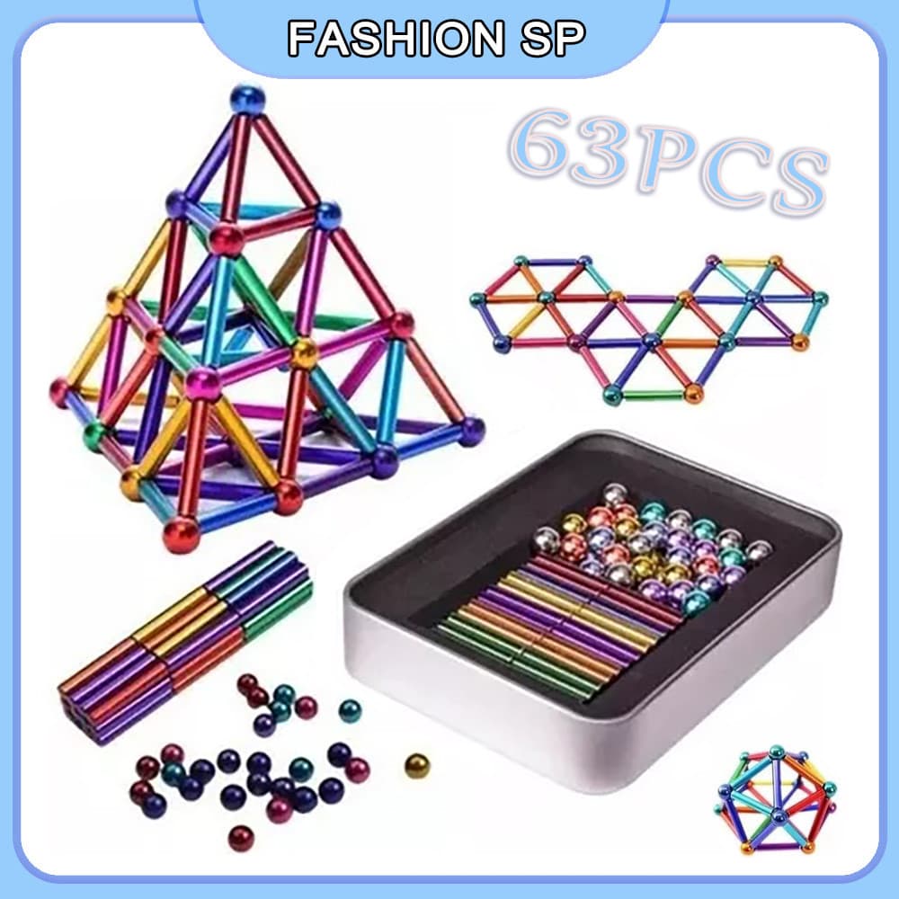 Kit 63 Vara Magnética Buck Ball Brinquedo De Construção Brinquedo Educacional Infantil