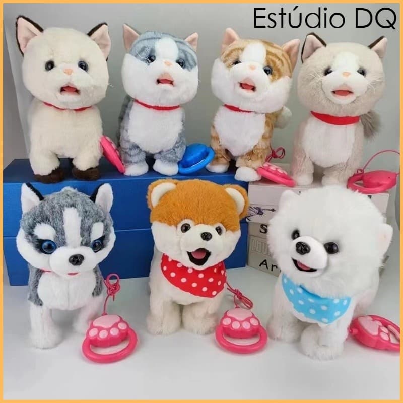 Cão andando latindo brinquedo com trela de controle remoto brinquedo eletrônico interativo de pelúcia para cachorro