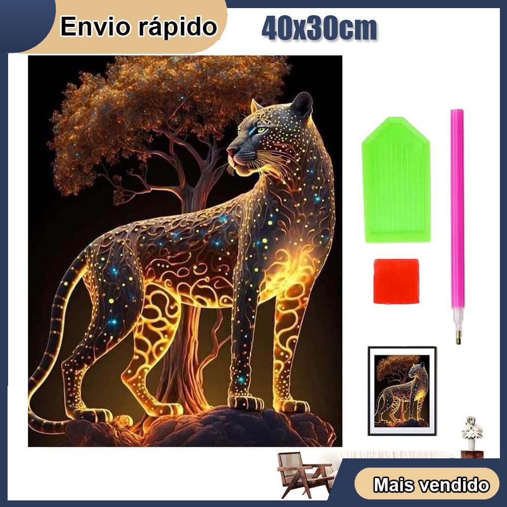 Leopardo dourado Pintura Diamante 5D Pintura de Diamante Kits De Para Adultos Rodada 5D DIY Broca Arte Decoração 40x30cm