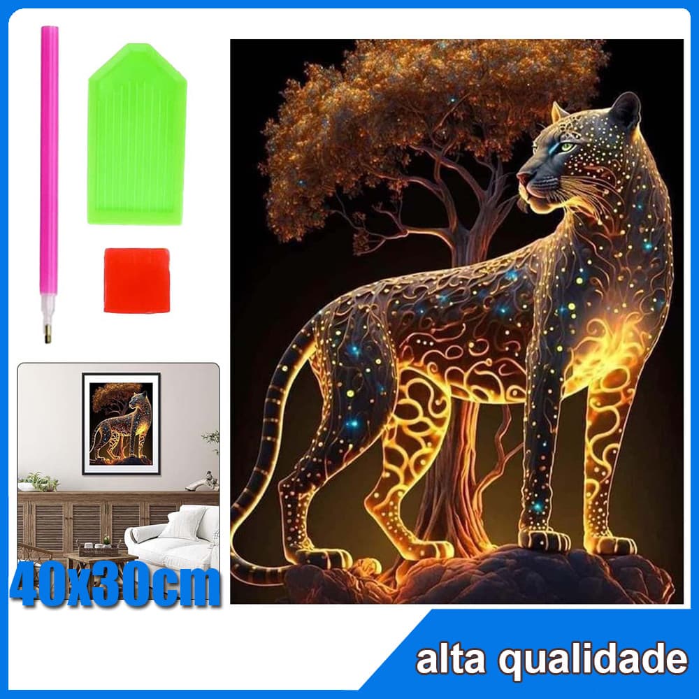 Leopardo dourado Pintura Diamante 5D Pintura de Diamante Conjunto De Pintura Com Diamante  Conto De Fadas Redondo 5D Kit