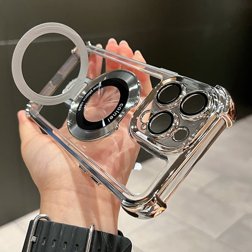 Luxo Chapeamento À Prova De Choque Suporte Magnético Caso Claro Para iPhone 15 16 14 13 12 11 Pro Max Com Capa