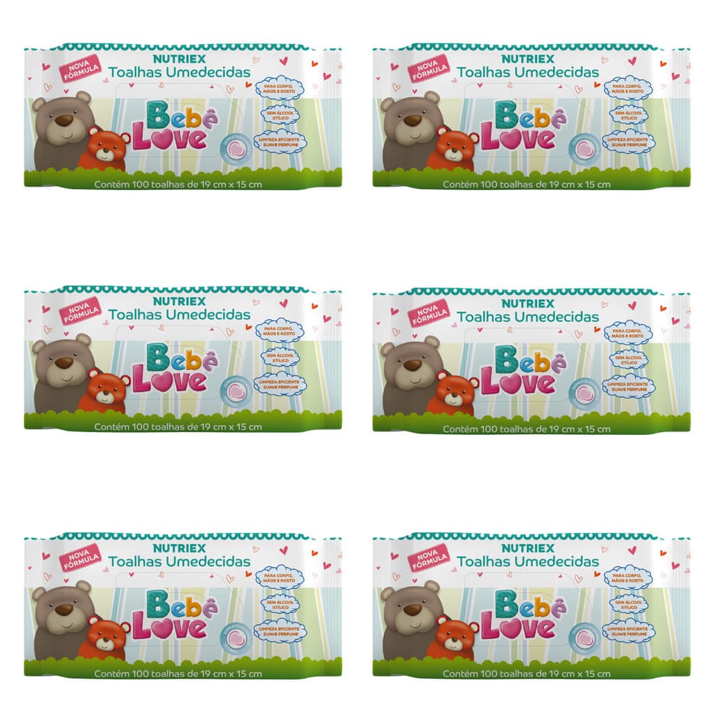 TOALHAS UMEDECIDAS BEBE LOVE 100UND CADA COMBO 6 PACOTE