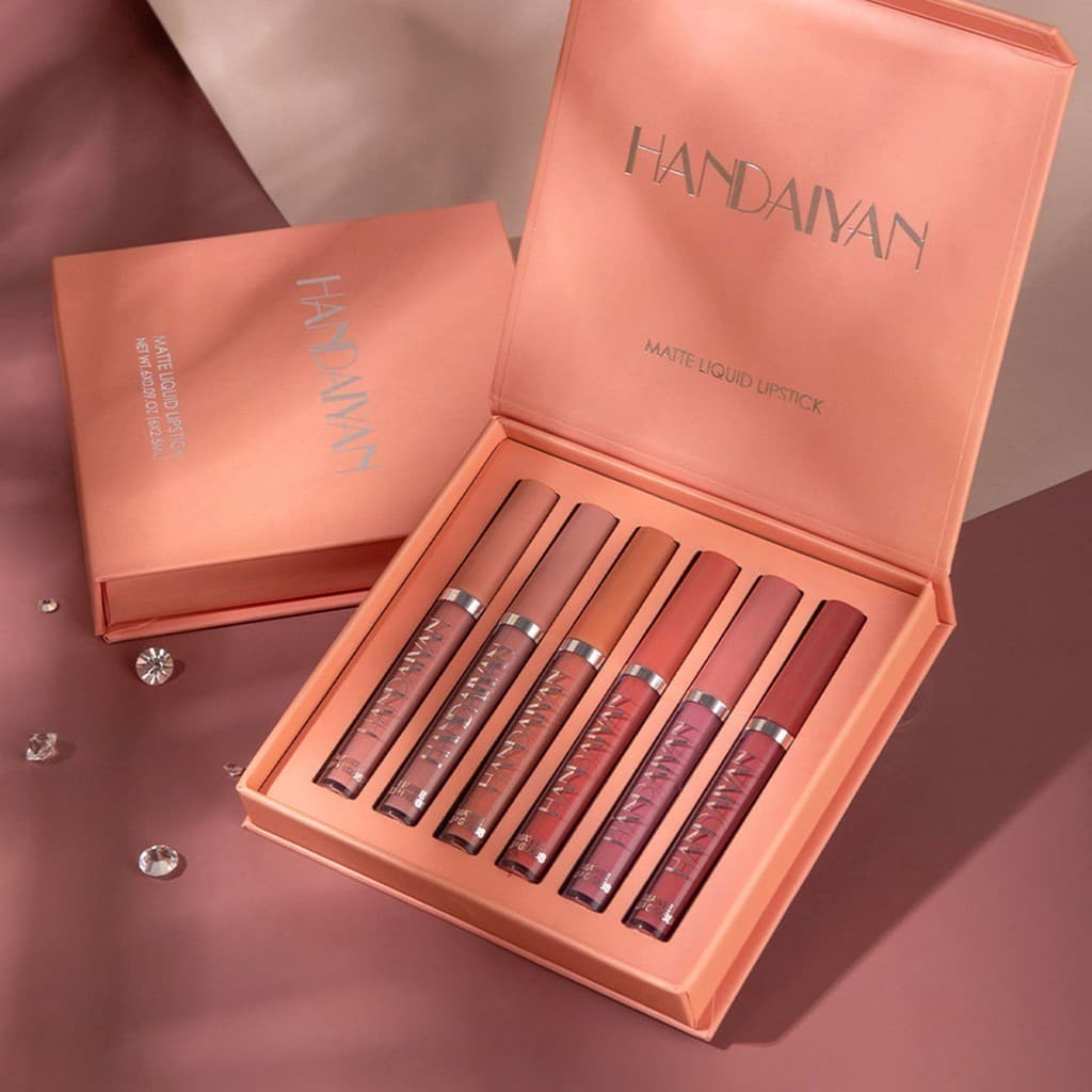 Kit Batom Líquido Matte 6 Cores | Batom Matte de Longa Duração | Maquiagem Feminina para Lábios | Lip Tint Nude e Colori