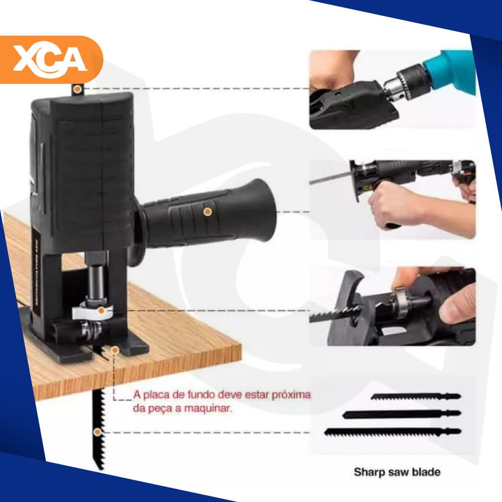Serra Tico-Tico Adaptador para Furadeira e Parafusadeira + 3 Serras Madeira MDF