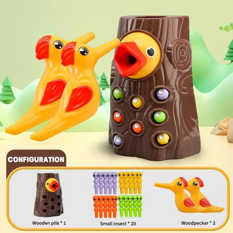 Novo Brinquedo Magnético Montessori Pica-Pau, Jogo de Alimentação para Insetos e Pequenos Pássaros, Brinquedos Educativo