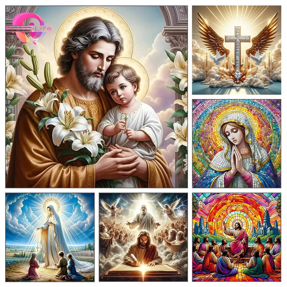 Conjunto De Pintura De Diamante 5D Da Religião Jesus 5D Paisagem Cristal Ponto Cruz Completo Decoração De Parede Para Ca