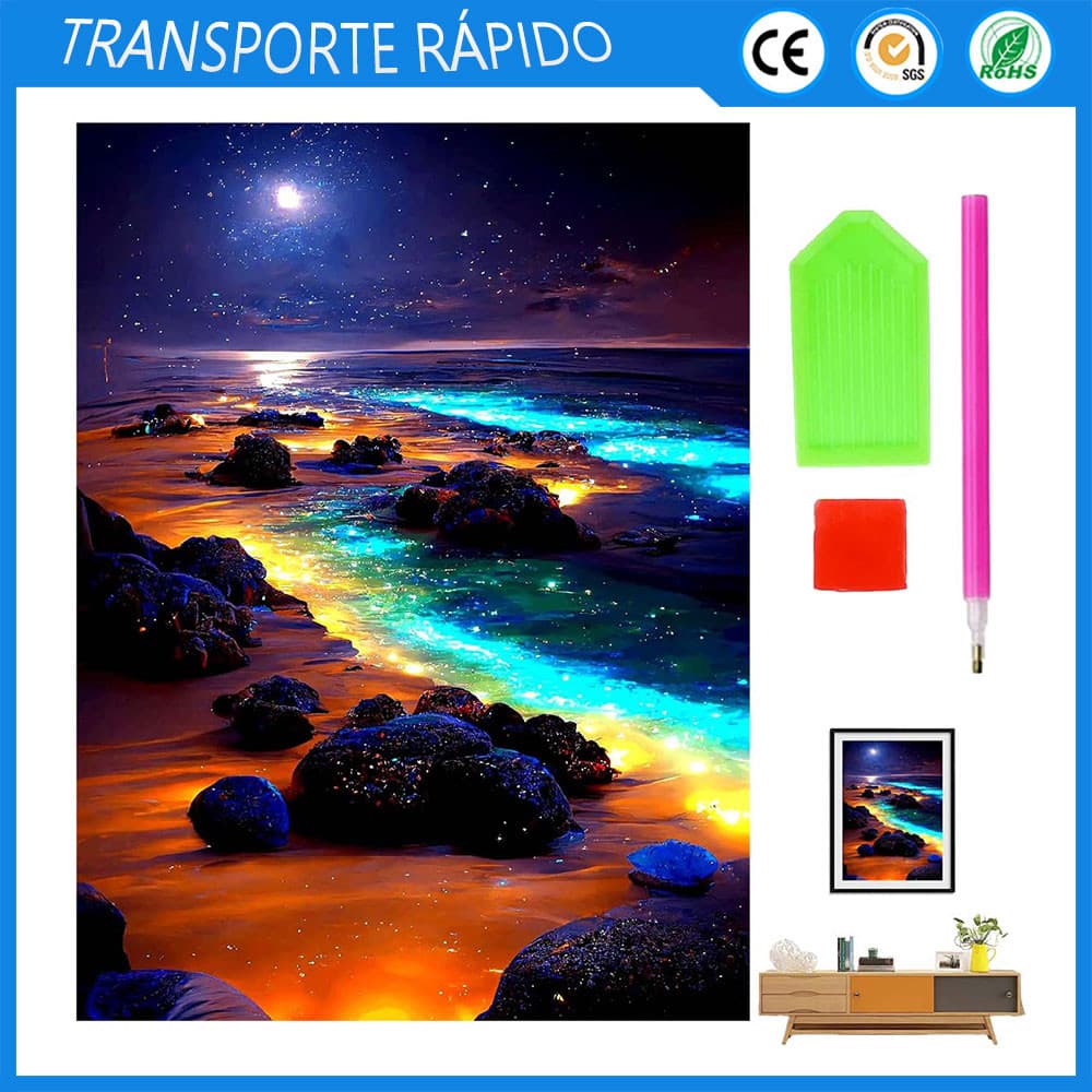 DIY Pintura Diamante 5D Dot Pintura Diamante Praia Lua Decoração de Parede Pintura 40x30cm