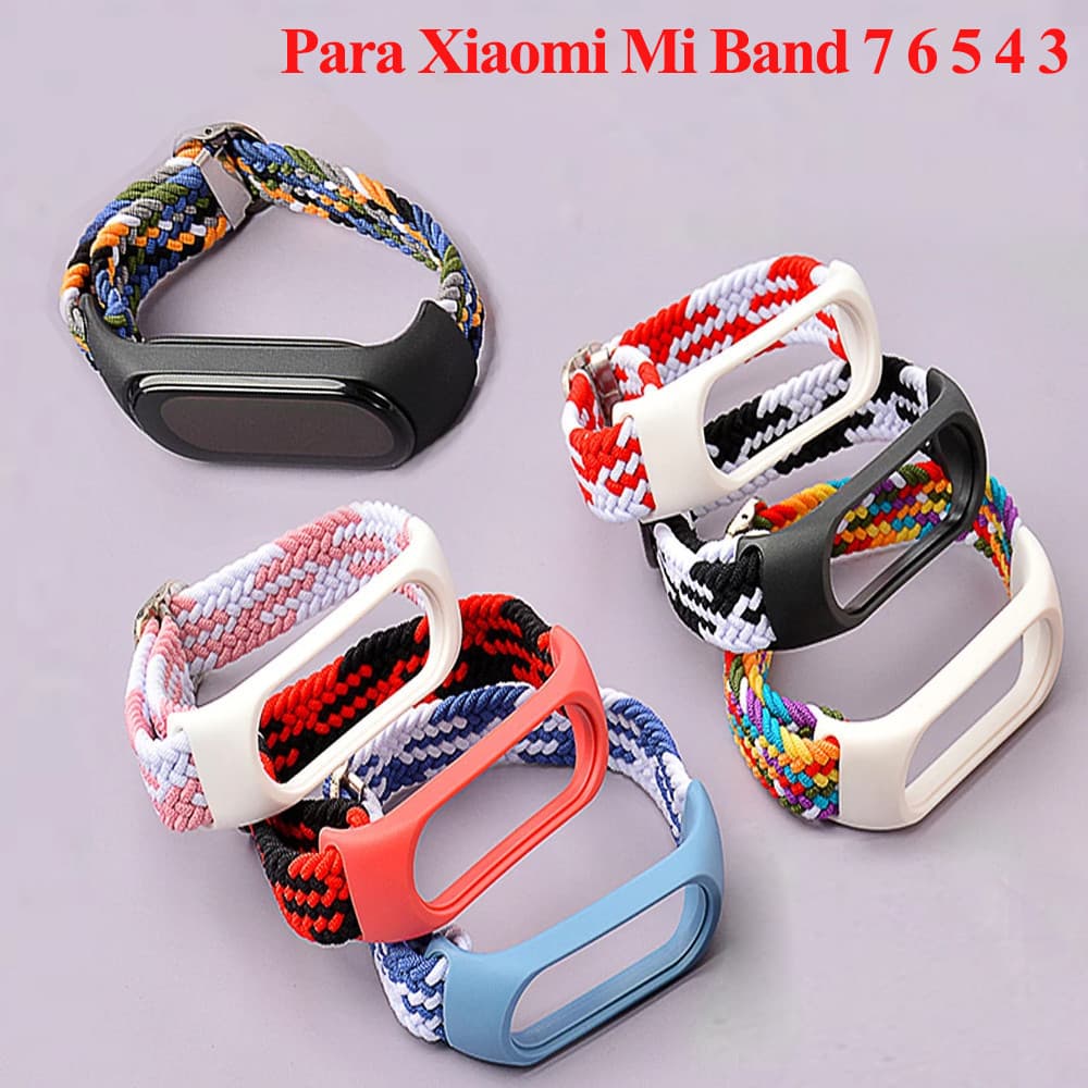 Pulseira de relógio para Smartwatch Xiaomi Mi Band 7 6 5 4 3, Solo Loop de nylon trançado esportiva esticável Miband