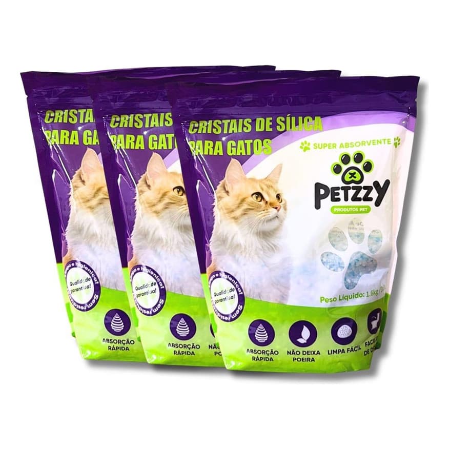 Kit Com 3 Areia Sanitaria Silica Premium Gato Petzzy 1.6kg