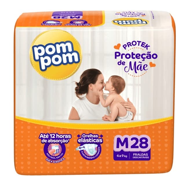 FRALDA DESCARTÁVEL INFANTIL POMPOM DERMA PROTEK NOVA M/28 4 A 9 KG