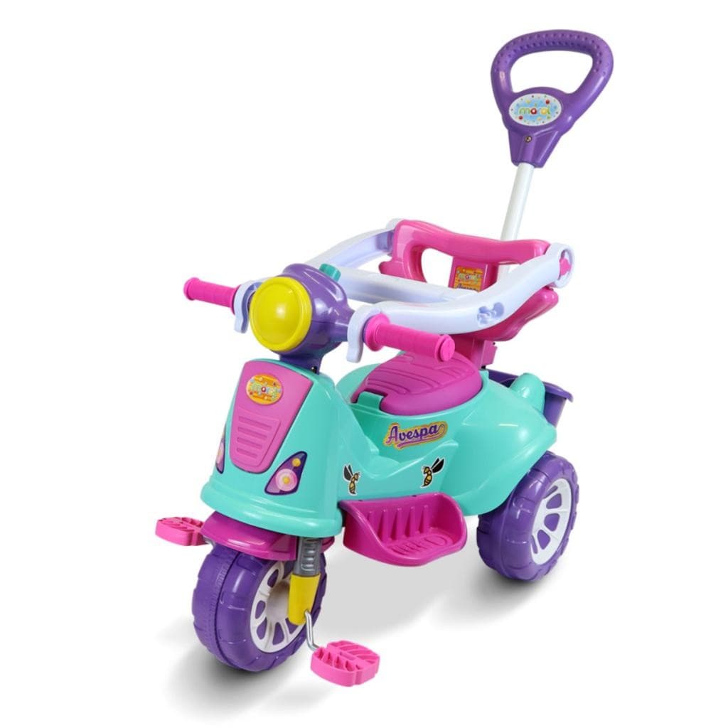 Motoquinha Triciclo Bebê Pink Vespa 2 Em 1 Empurrador C/guia