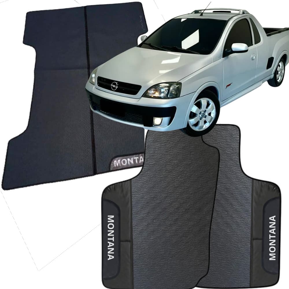 Kit Jogo Tapete Montana 2003 a 2010 4 Peças + Tapete Caçamba Emborrachado Automotivo Personalizado