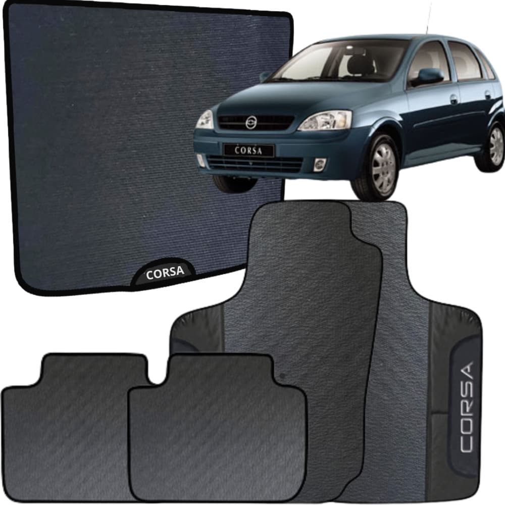 Kit Jogo Tapete Corsa hatch 2003 a 2009 4 Peças + Tapete Mala Emborrachado Automotivo Personalizado