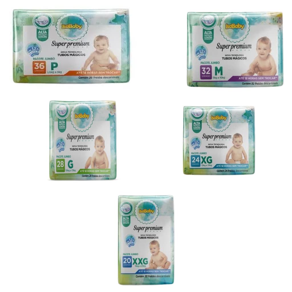 Kit 2 Fralda Descartavel Isa Baby - Fraldas Super Premium P, M, G, XG, XXG
