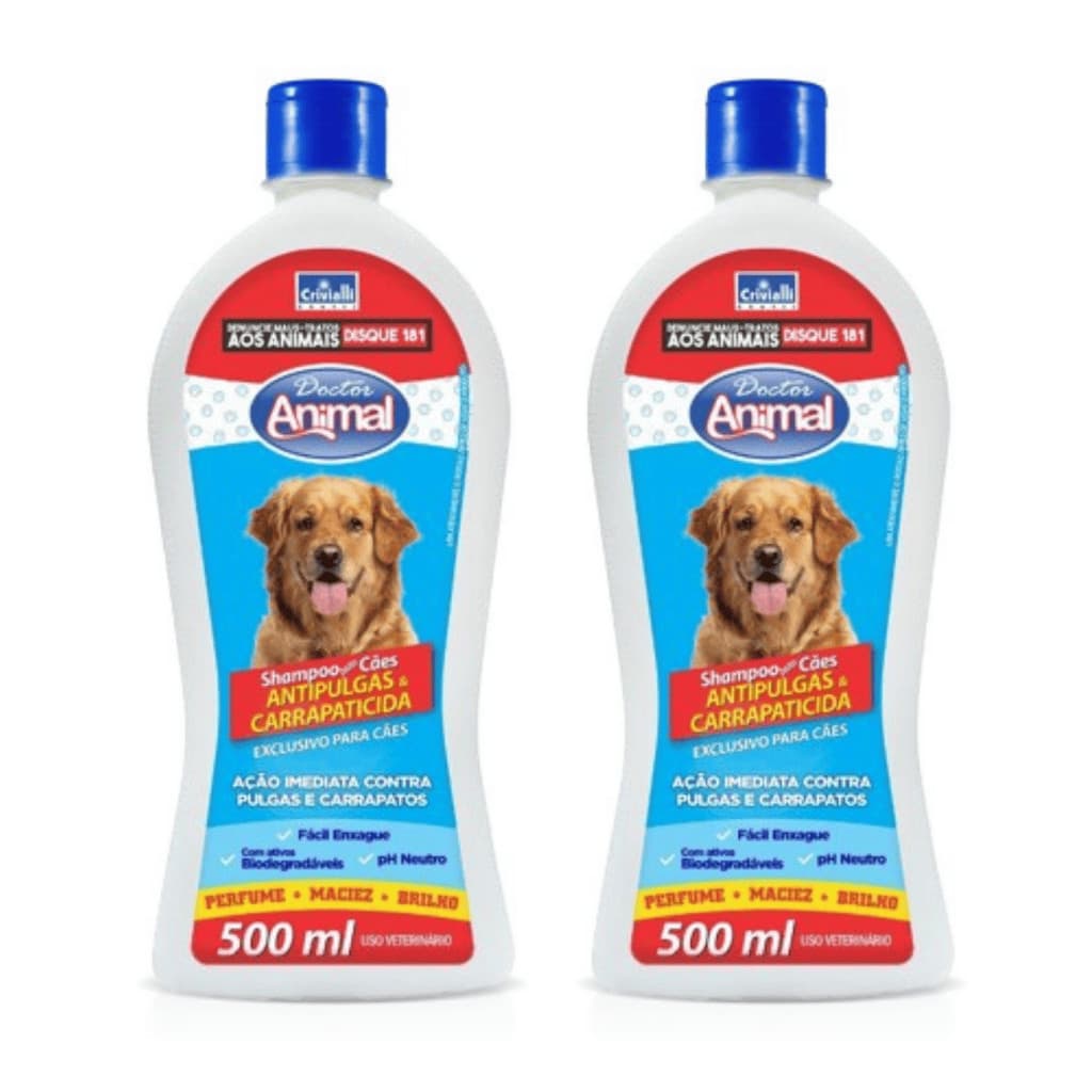 Kit com 2 Shampoo Doctor Animal Antipulgas E Carrapaticida para Cachorro 500ml