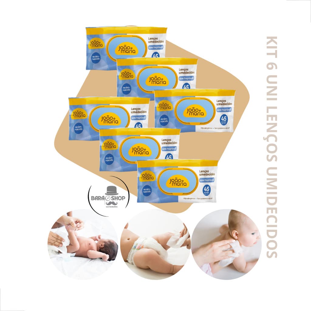 Kit 6 Lenços Umedecidos João E Maria 45un S/fragrância Cimed Bebe Limpeza Suave