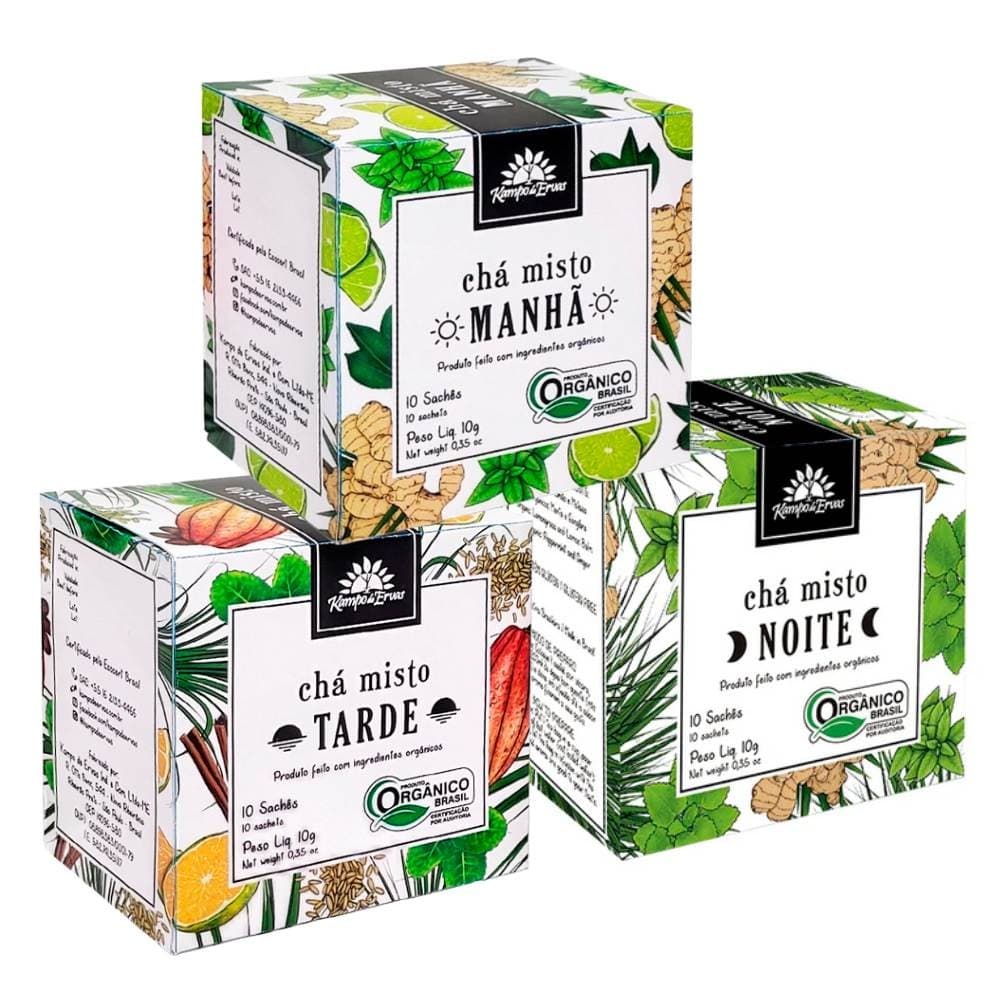 Chá Orgânico Harmonia Manhã Tarde Noite 10 ervas Kit 30 sach