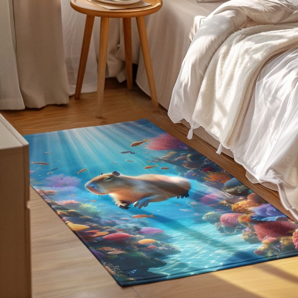 Tapete Decorativo 118x70cm Antiderrapante Sala, Quarto, Espaço Capivara