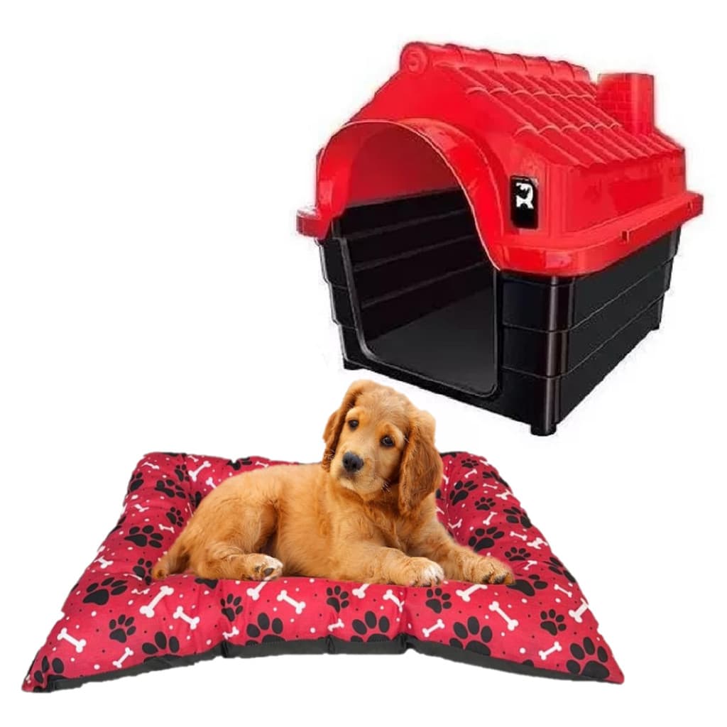 Cama Rosa Pet Quadrada Acolchoada + Casinha Dog Pet Shop N4
