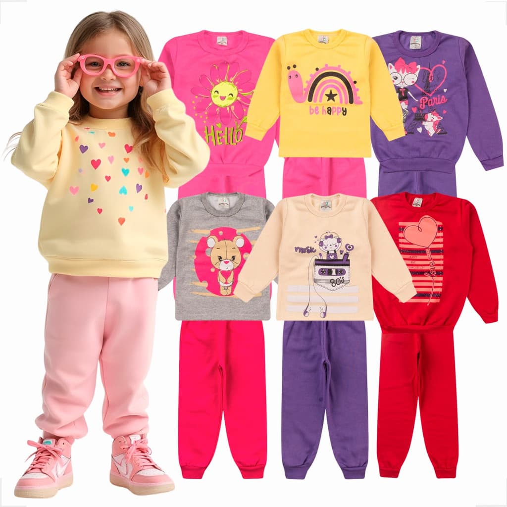 Kit 4 Peças de Moletom Infantil  Menina Inverno Conjunto Feminino Manga Longa Blusa e Calça Pronta Entrega