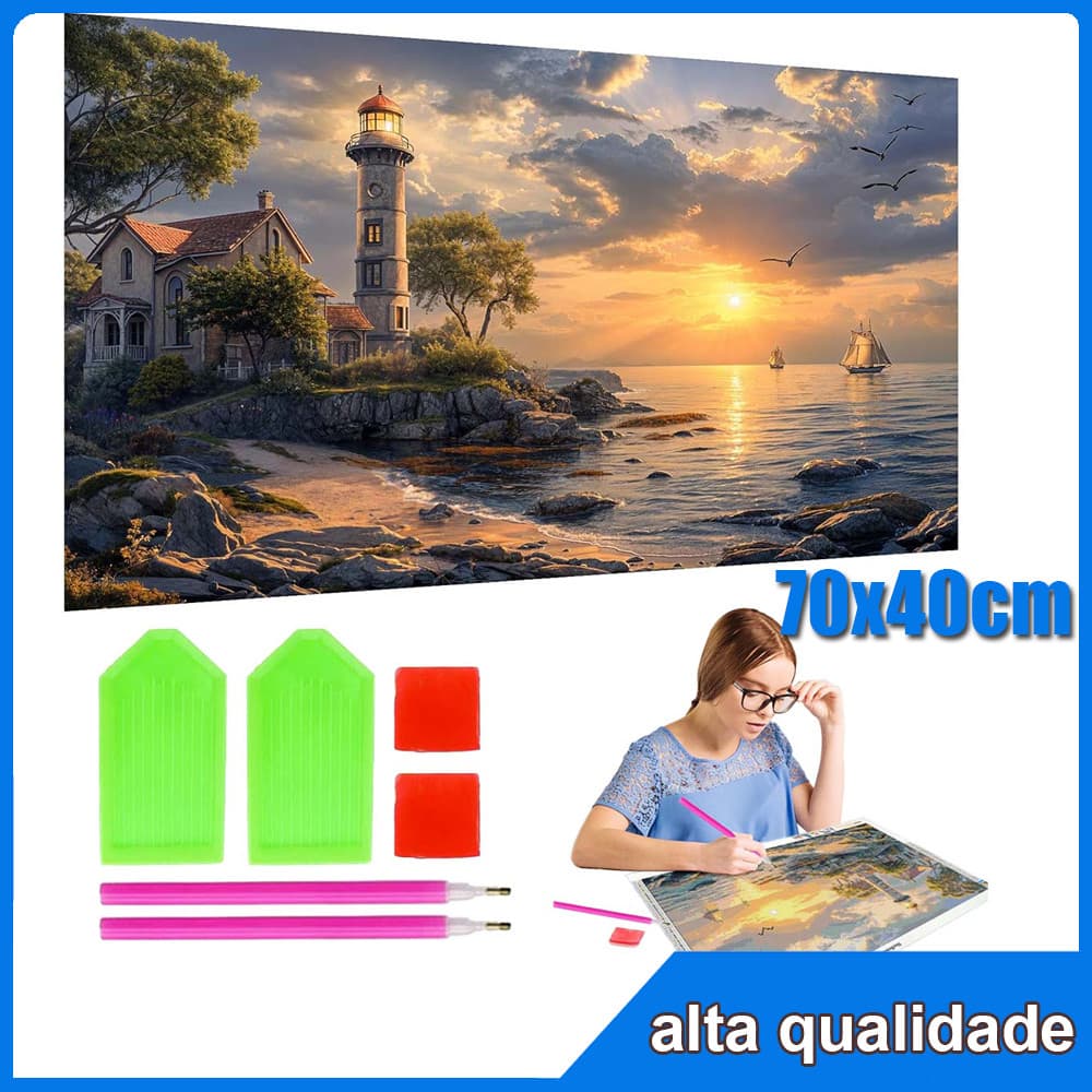 Faróis Pintura Diamante 5D Pintura de Diamante Conjunto De Pintura Com Diamante  Conto De Fadas Redondo 5D Kits