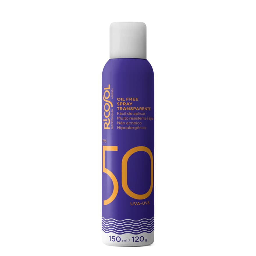 Protetor Solar Coporal Ricosol Aerosol Spray Oil Free FPS 50 - Toque Seco - 150ml