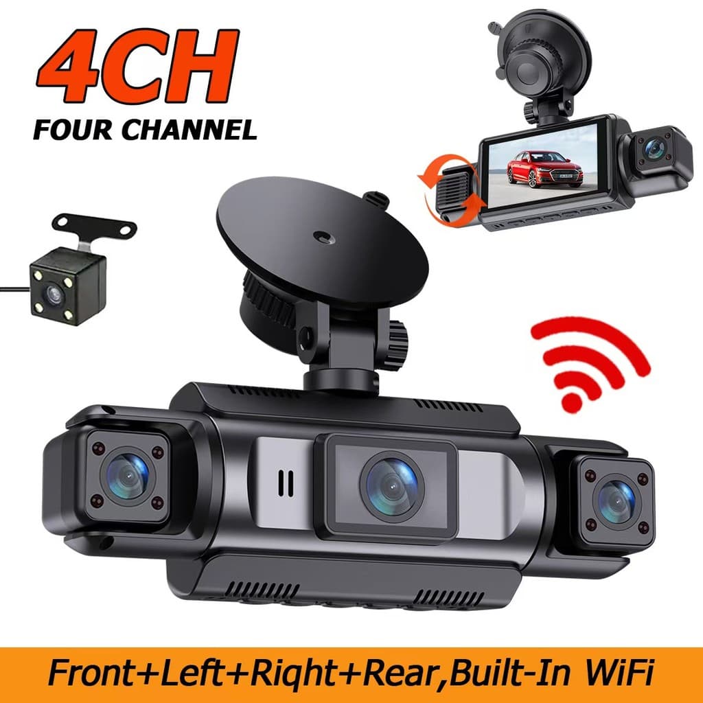Câmera WiFi Dash Cam De 4 Canais Com Cartão De 32 Gb , 4 * 1080P Para Carros Dianteiro E Traseiro Esquerdo Direito , Tel