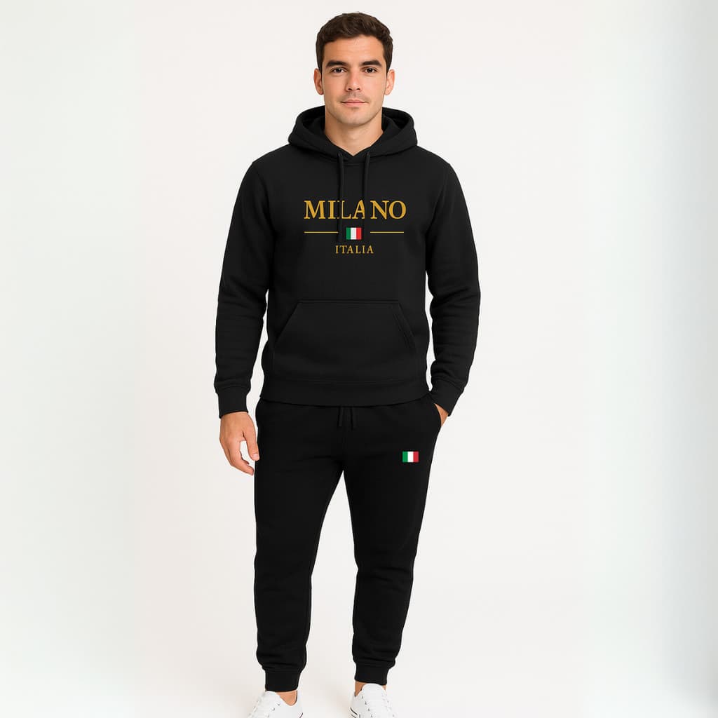 Conjunto Moletom Blusa de Frio Milano Italia e Calça Flanelado Agasalho Quentinho Algodão