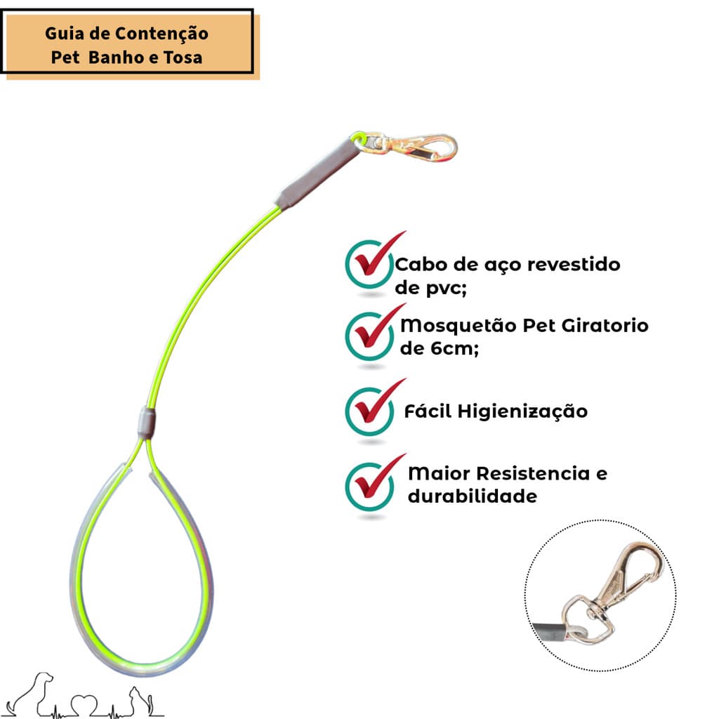 Guia de Contenção Pet Verde 45cm Pet Shop Banho e Tosa Veterinario Grommer - Caes
