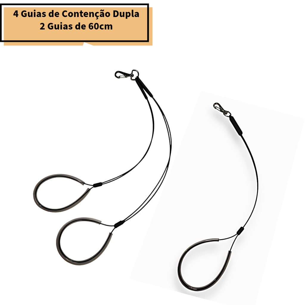 Kit 4 Guias Pet de Contenção Dupla e 2 Guias de 60cm - Pet Shop Banho e Tosa Veterinario Grommer