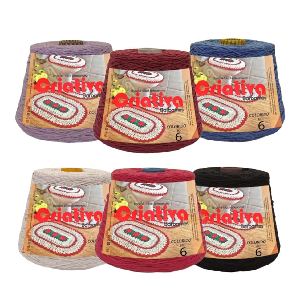 Kit Com 6 Barbante 2,5kg Cada Fio Número 6 Para Crochê Criativa