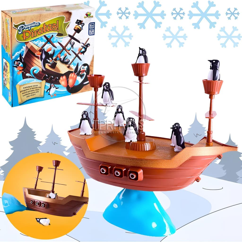 Pinguim Pirata Equilíbrio Navio Brinquedo Infantil Jogo Tabuleiro Empilhar Educativo Família 4+