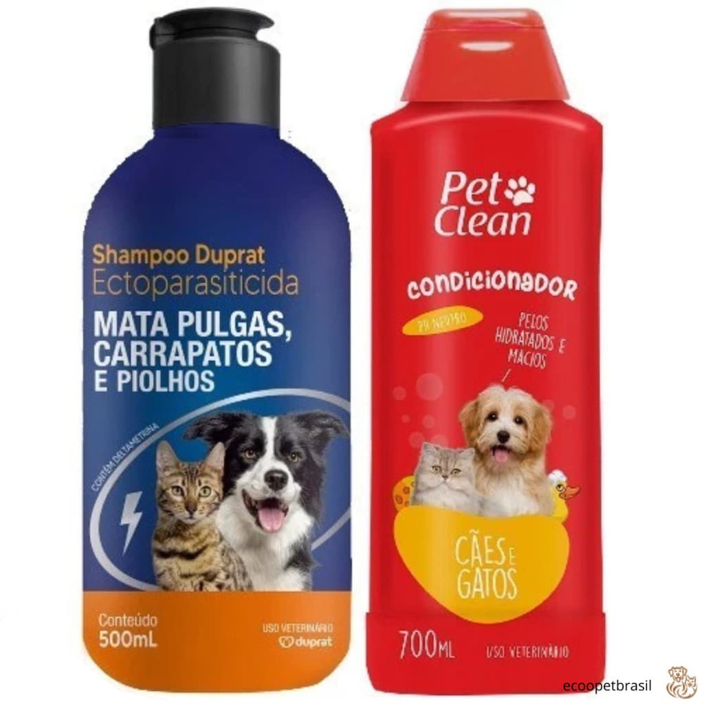 Kit Shampoo Antipulgas Para Cachorro E Gatos 500 Ml + Condicionador Pet Clean