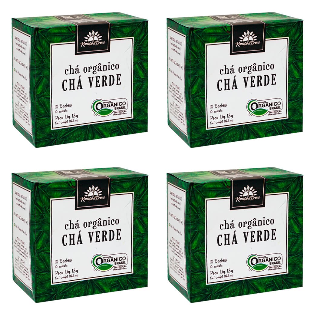 Kit 4x Chá Verde Orgânico 10 Sachês Kampo de Ervas