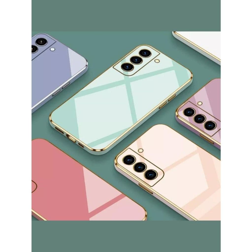 Capinha de Celular Luxuosa Borda Dourada Para Samsung A06/A16/A26/A36/A56/S20FE/S21FE/S23FE/S24FE