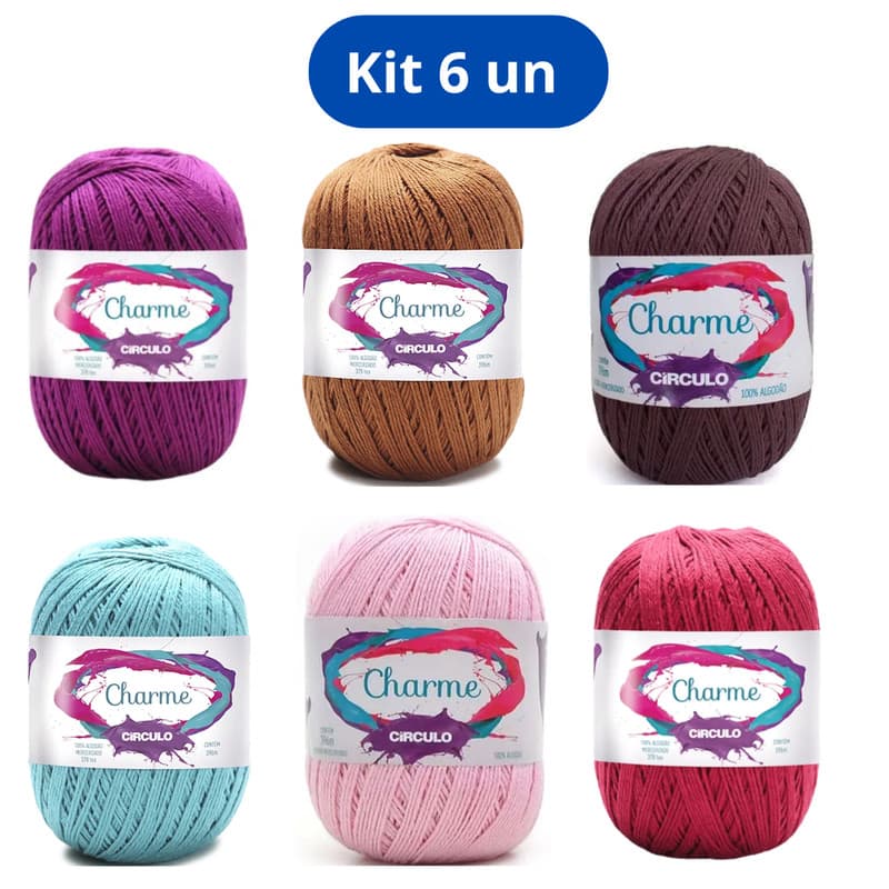 Kit 6 Linha Charme 396 Metros Fio Algodão Circulo Crochê Artesanato Tricô Peças Delicadas Amigurumi