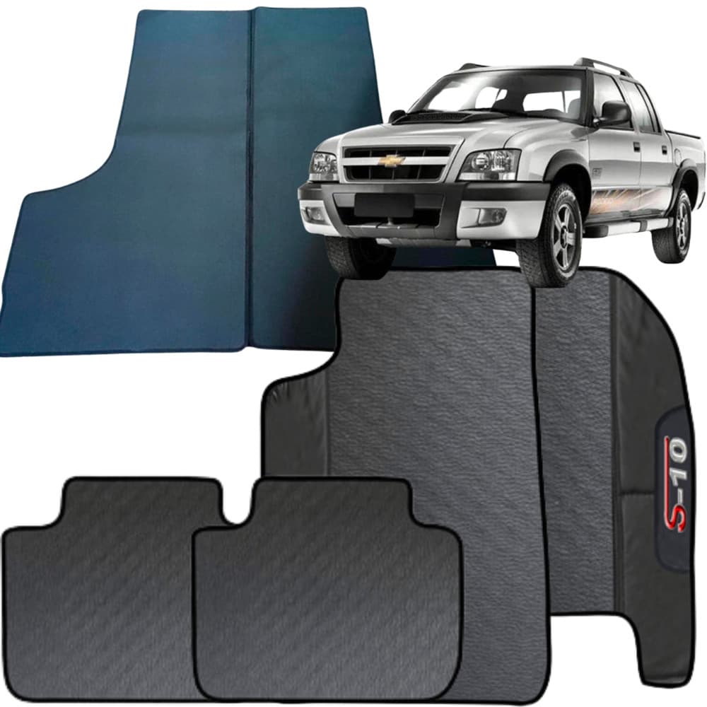 Kit Jogo Tapete S10 2005 a 2012 4 Peças + Tapete Caçamba Emborrachado Automotivo Personalizado