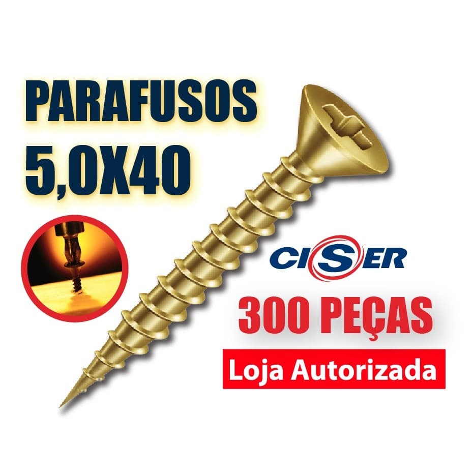 Parafuso 5,0 X 40 Chipboard Chata Phillips para Madeira - CISER CAIXA COM 300 peças - 5 0 x 40