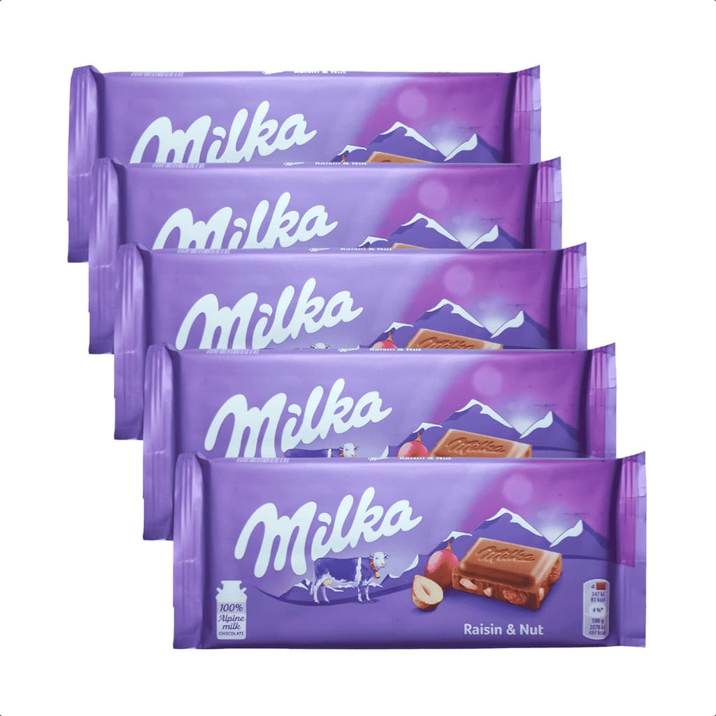 Kit 5 Chocolate com passas e avelã Milka 90g Importado