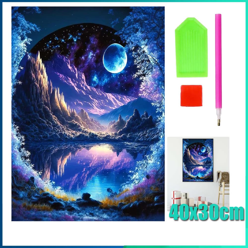 Pintura Diamante 5D Pintura de Diamante De Diamante 5D Presente Artesanal Decoração Da Parede Dia Lua Azul 40x30cm