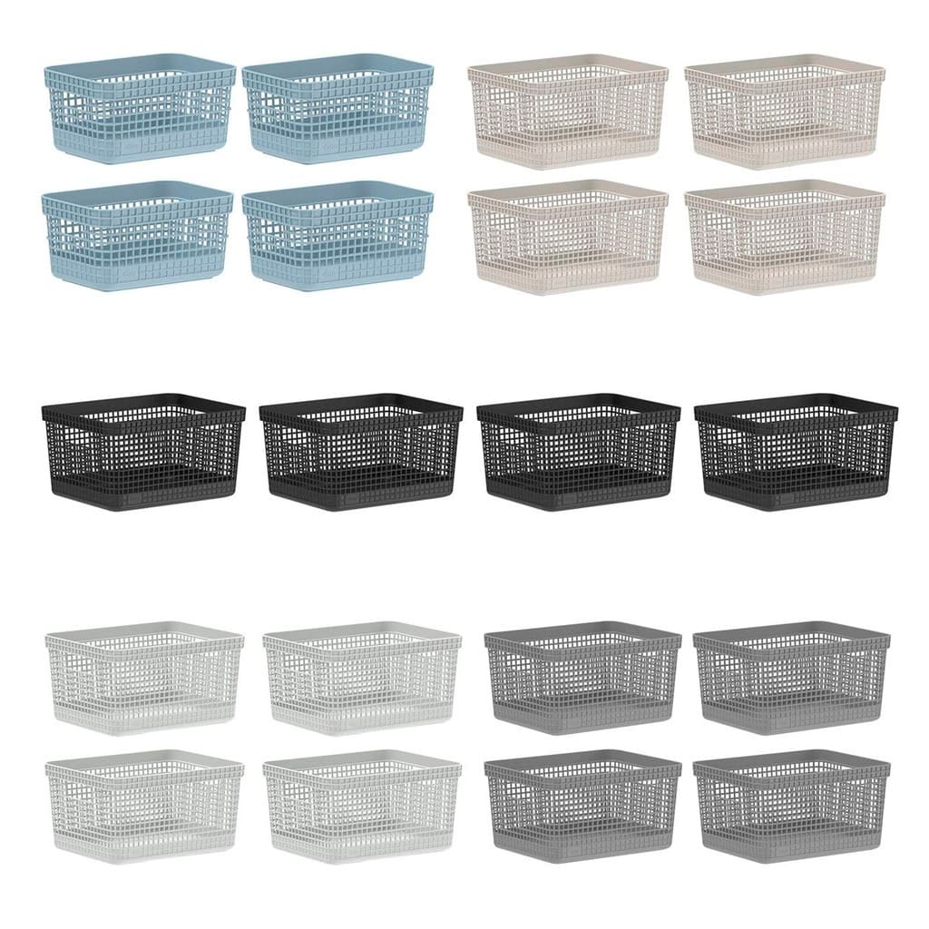 Kit 4 Caixas Organizadores 8L Multiuso Decorativo Cestos C/ Alça Roupas Sala Cozinha Armazenamento Banheiro Empilhável