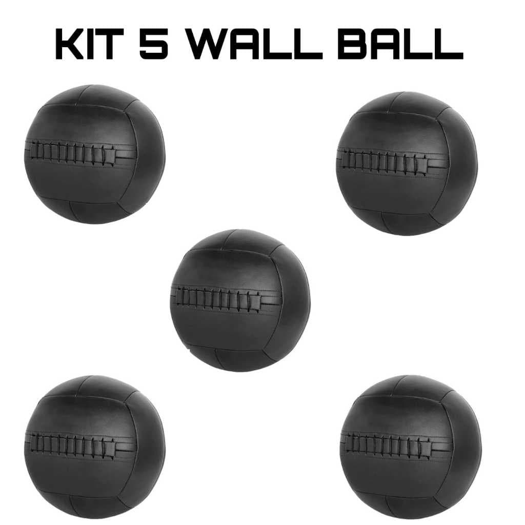 Kit 5 Wall Ball Em Couro Legitimo Para Treinos E Musculação 2, 4,6,8 E 10kg