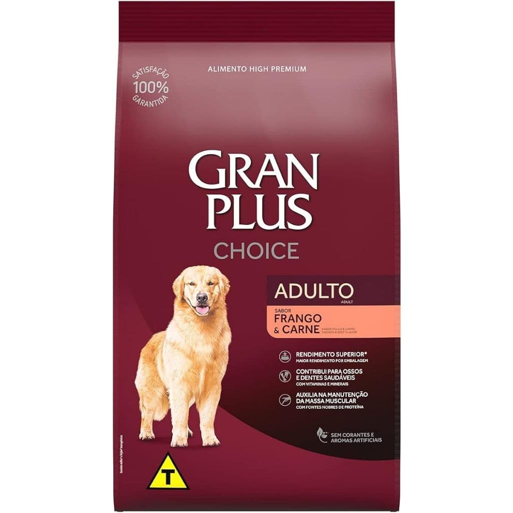 Ração para Cães Adultos Gran Plus Choice 15kg Frango e Carne, Nutrição Completa