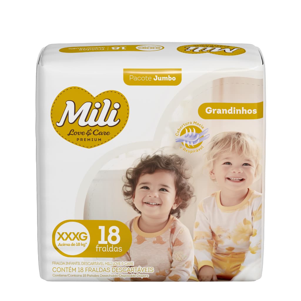 Fralda Mili Love e Care Jumbo XXXG 18 Unidades