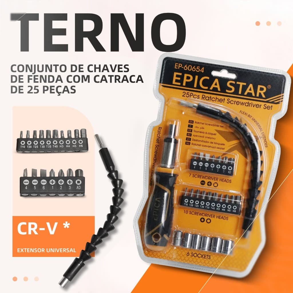 Jogo de 25 Chaves de Fenda com Catraca - Alta Durabilidade Profissional e Completo
