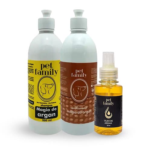 Kit Shampoo/Cond/Óleo Para Cães e Gatos Argan Pet Family