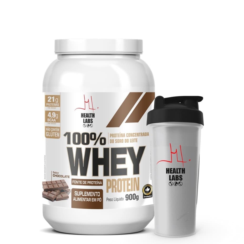 100% Whey Protein 900g Chocolate + coqueteleira - Health Labs