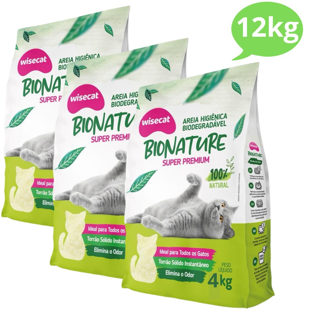 Kit 3 Areia Sanitária De Mandioca Granulado Para Gatos Biodegradável Wisecat 4kg